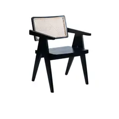 NECTAR - Silla Aurora negra de teca y rattan con apoyabrazos