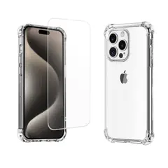CELLBOX - Carcasa Transparente + Mica de Vidrio para iPhone 15 Pro