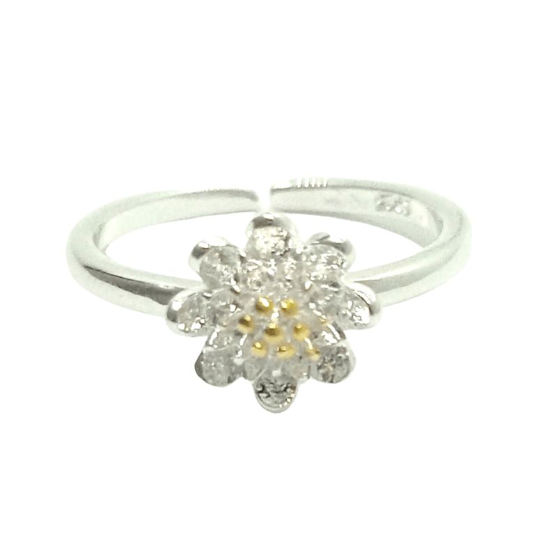 GENERICO - Anillo Ajustable Flor de Loto – Plata de Ley 925