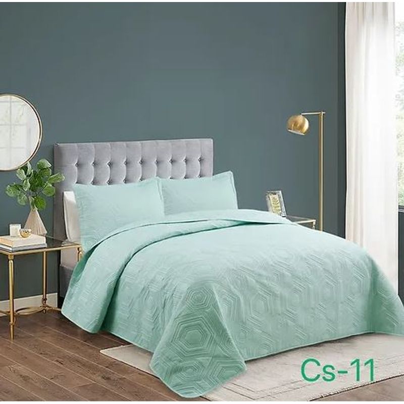 GENERICO - Cobertor de verano tipo Quilt con fundas - Reversible 2 Plazas - Menta