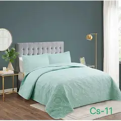 GENERICO - Cobertor de verano tipo Quilt con fundas - Reversible 2 Plazas - Menta