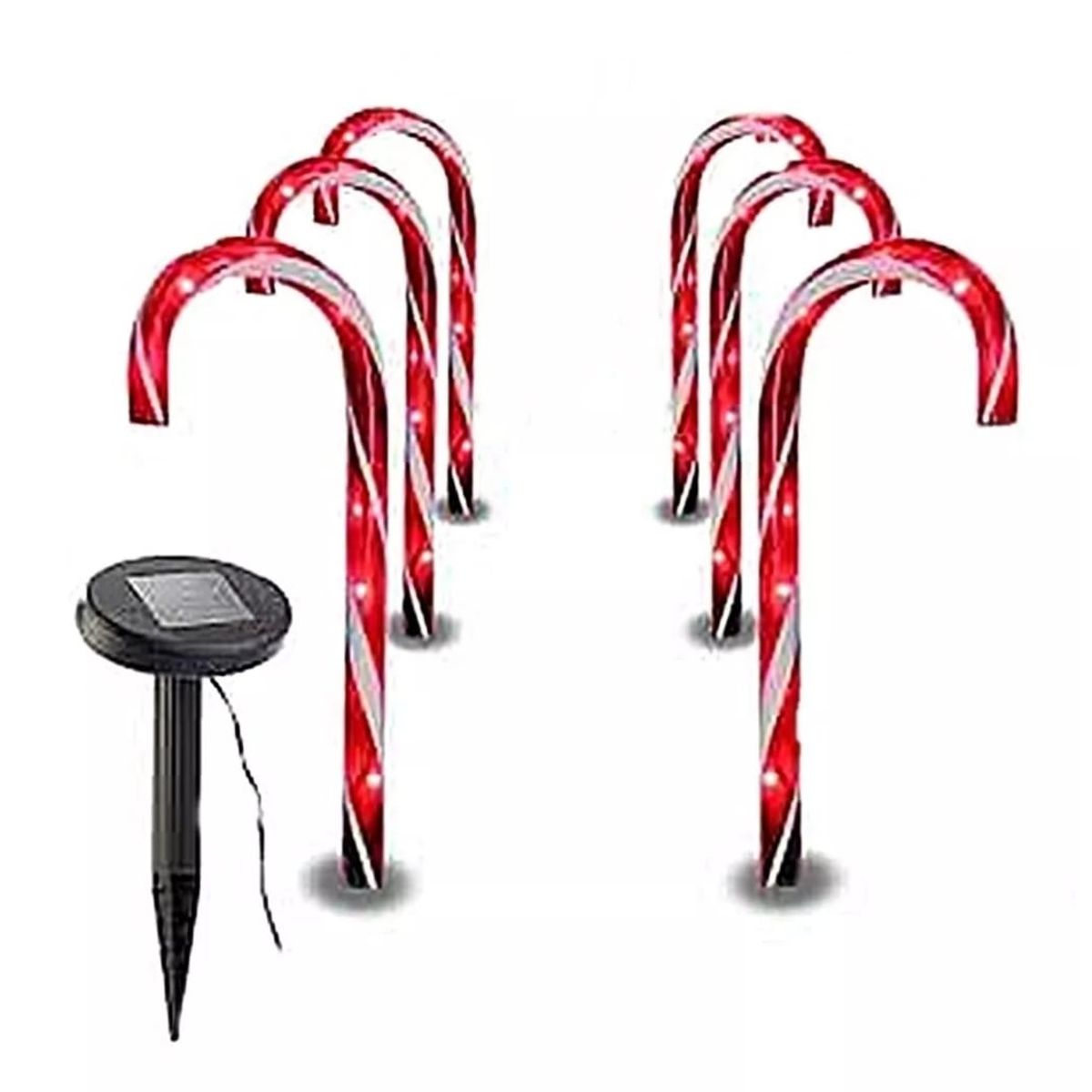 GENERICO - Pack 6 Estacas Solar Navideña Con Forma De Baston 1 Metro De Altura