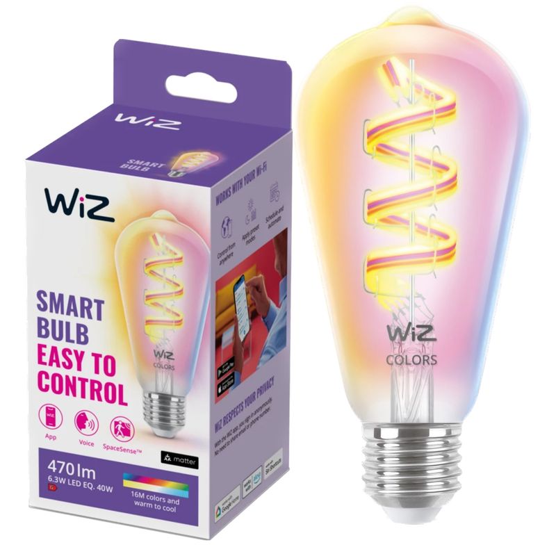 WIZ - Ampolleta Smart LED WiZ Filamento MultiColores ST64 Wi-Fi Matter Alexa