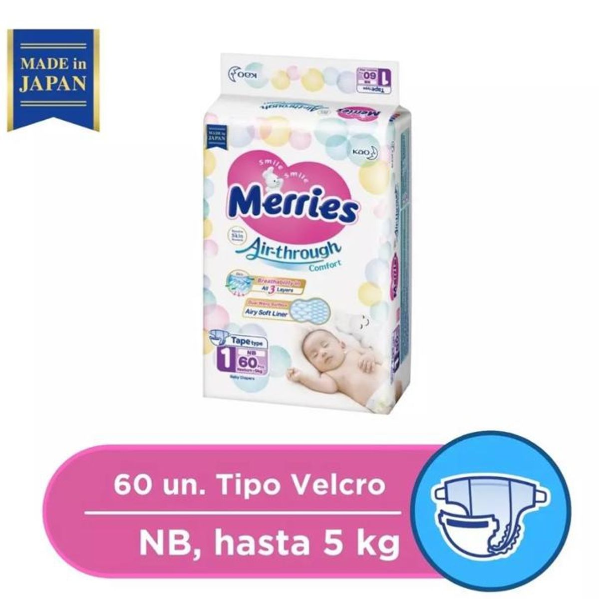 MERRIES - Pañal MERRIES Talla 1 60un