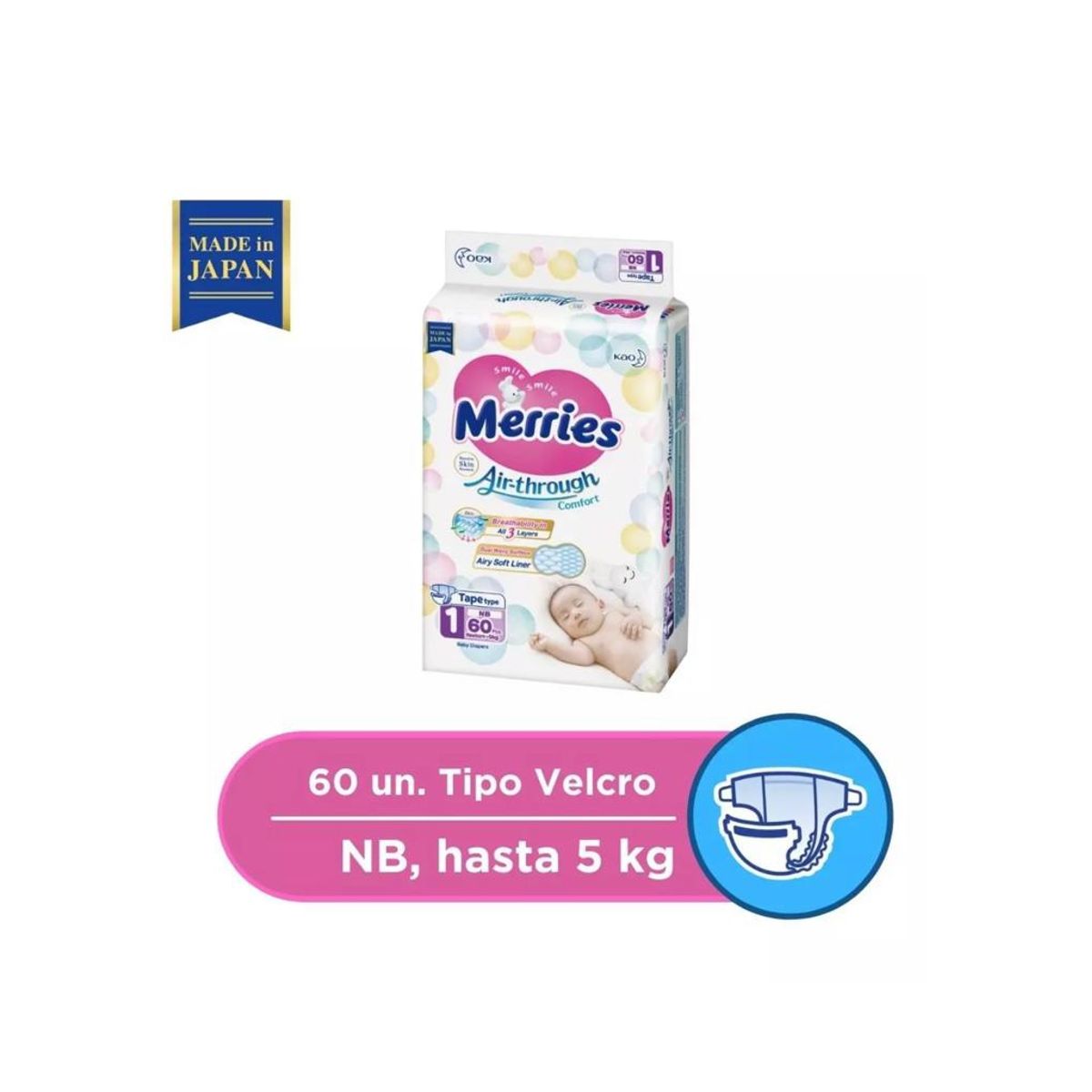 MERRIES - Pañal MERRIES Talla 1 60un