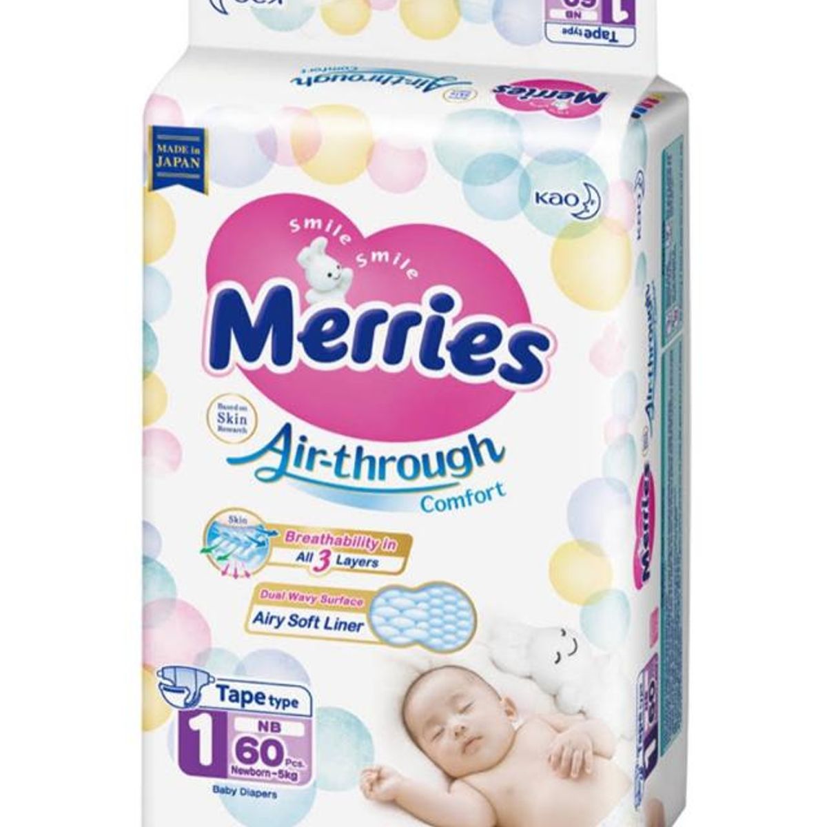 MERRIES - Pañal MERRIES Talla 1 60un