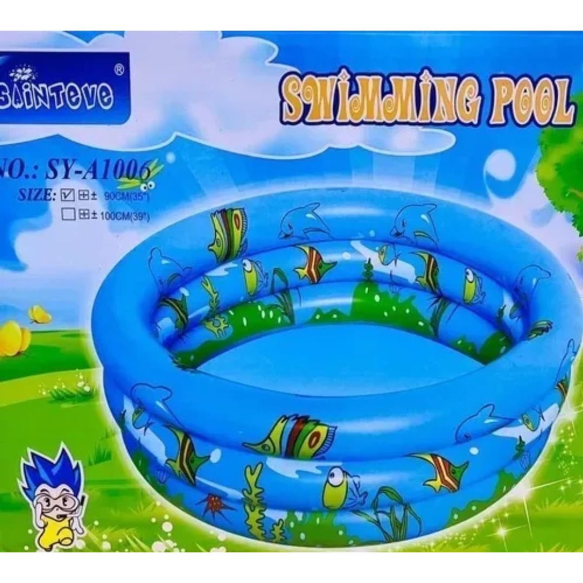 ANGELES DEL HOGAR - Piscina Inflable Para niños 3 Anillos 90cm Azul