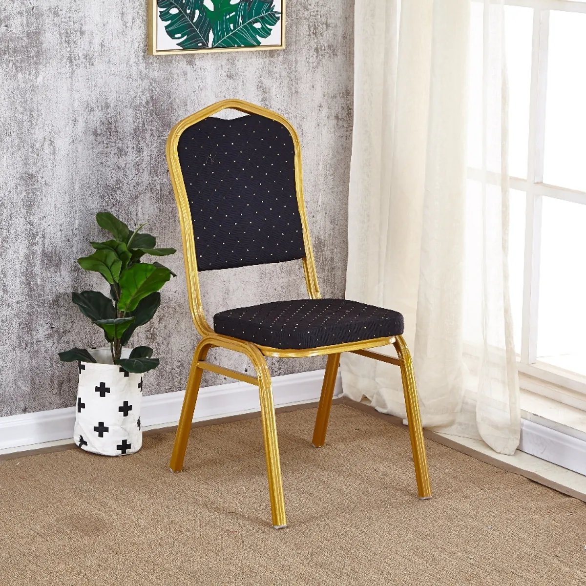 CRUSEC - Pack 4 Silla Tapizada Eventos Fiestas Conferencias Comedor - NEGRO