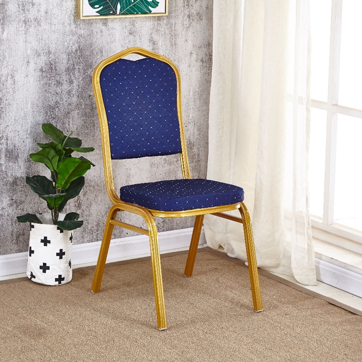 CRUSEC - Pack 4 Silla Tapizada Eventos Fiestas Conferencias Comedor - AZUL