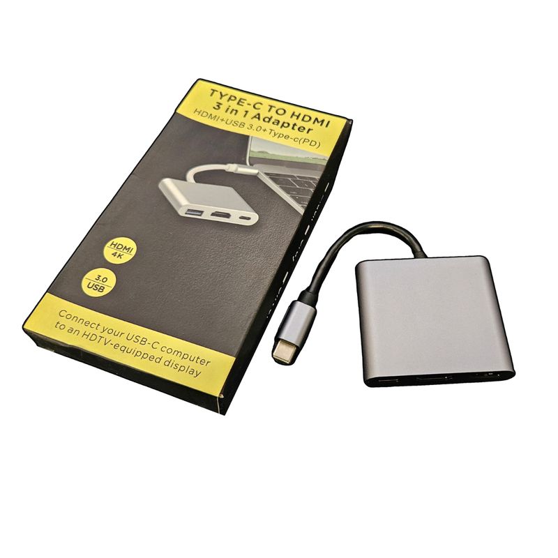 CRUSEC - Adaptador Multipuerto 3 En 1 USB Tipo C 3.0 a HDMI 4K