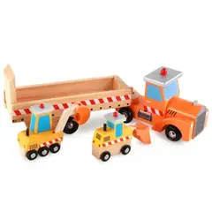 GENERICO - Camión con rampa madera con retroexcavadora niños