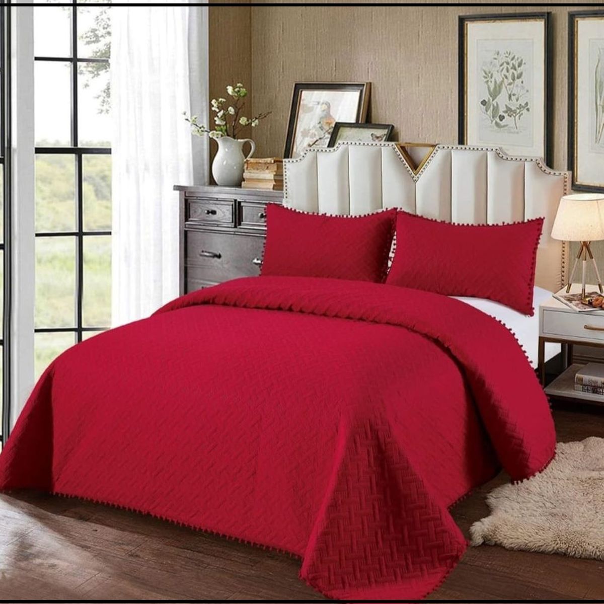 GENERICO - Cubrecama de algodon Tipo Quilt 2 Plazas Burdeo pp