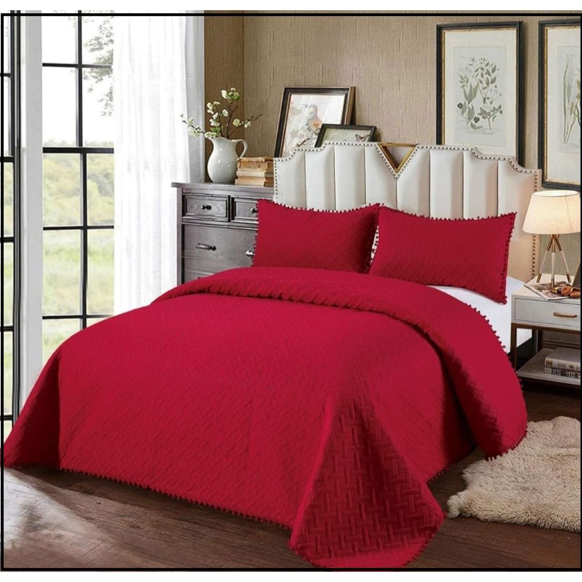 GENERICO - Cubrecama de algodon Tipo Quilt 2 Plazas Burdeo pp