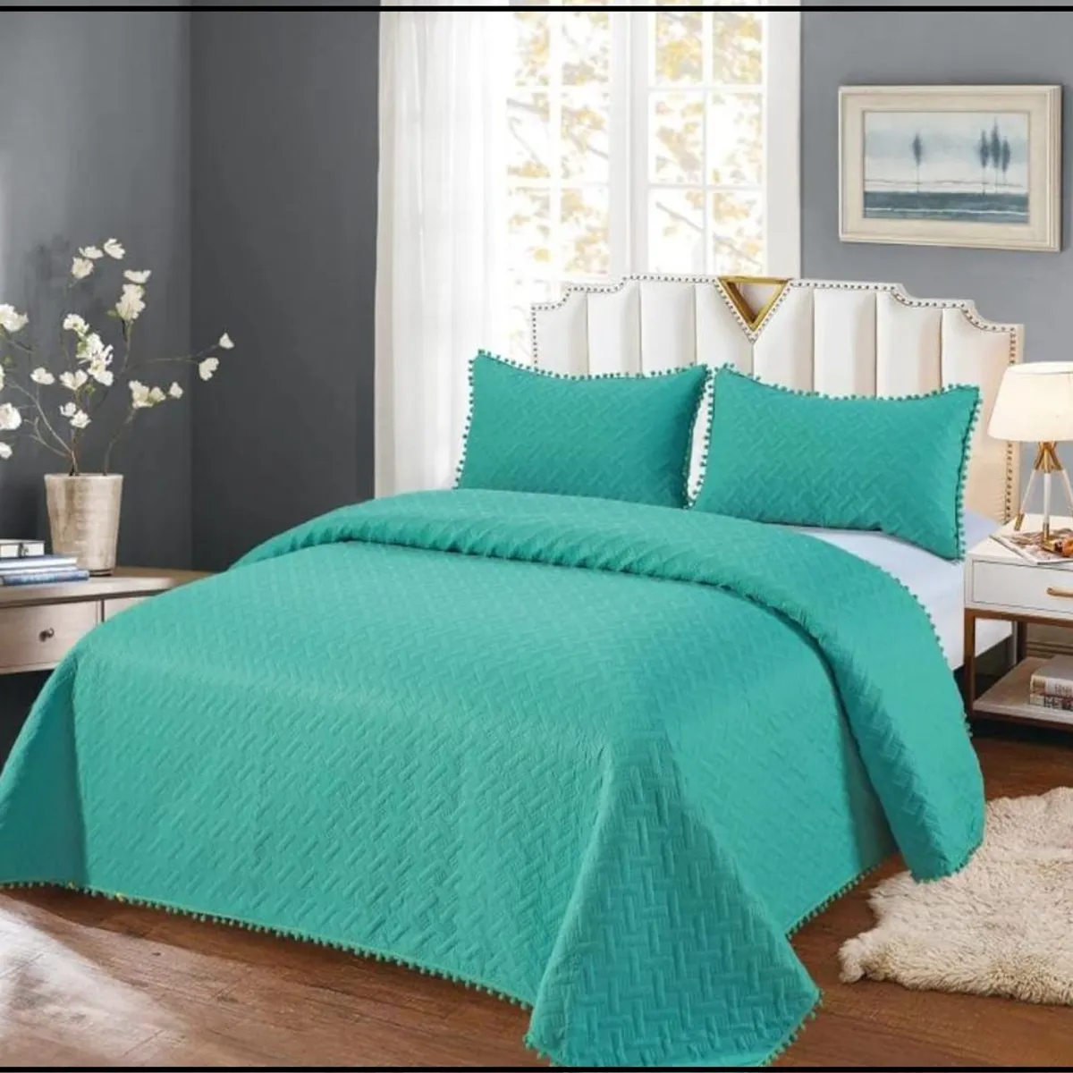 GENERICO - Cubrecama cobertor Tipo Quilt Verano 2 Plazas Turquesa pp