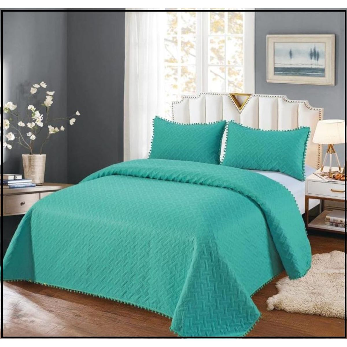 GENERICO - Cubrecama cobertor Tipo Quilt Verano 2 Plazas Turquesa pp