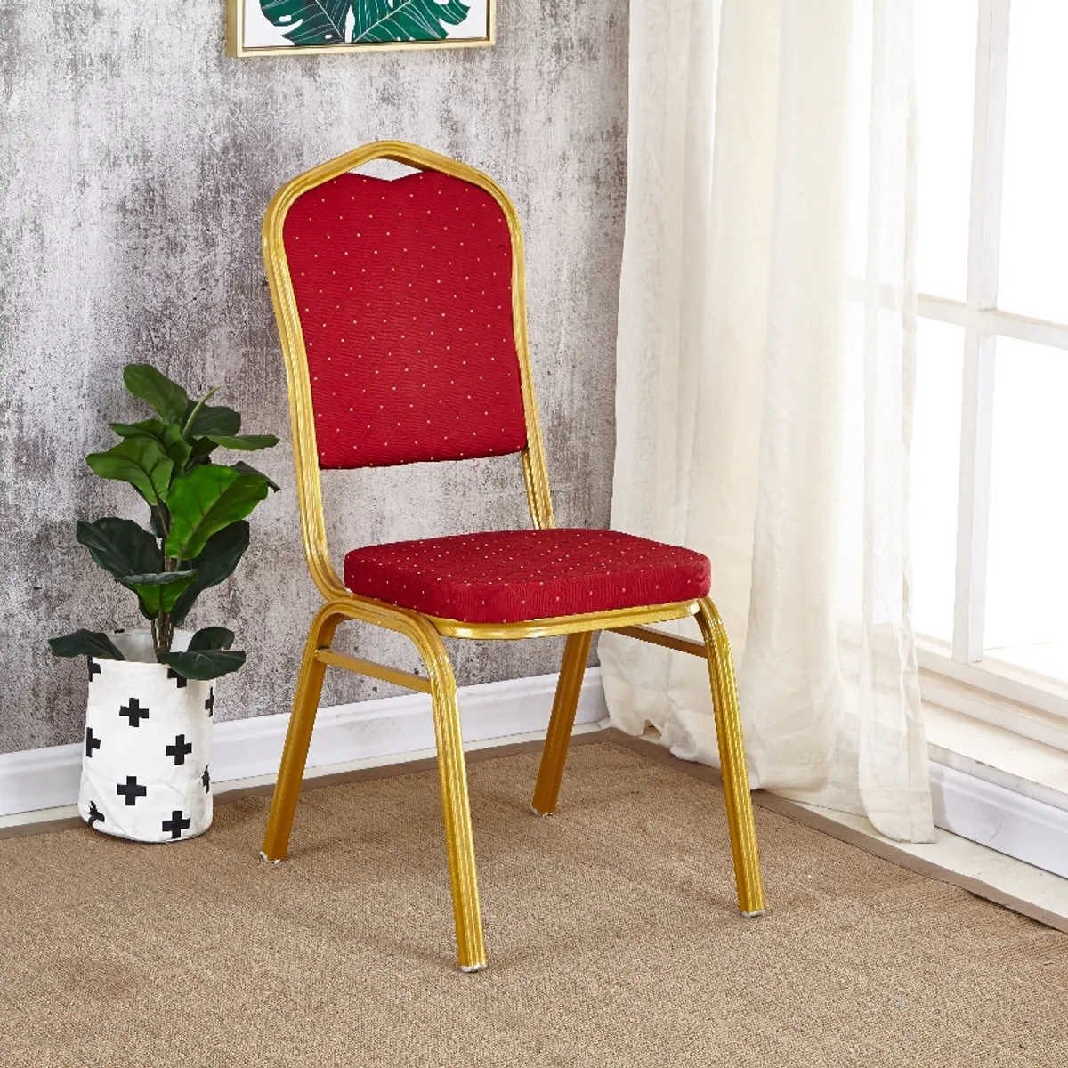 CRUSEC - Pack 4 Silla Tapizada Eventos Fiestas Conferencias Comedor - ROJO