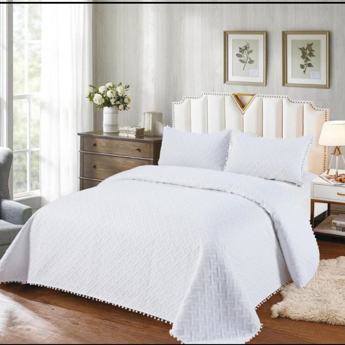 GENERICO - Cubrecama de algodon Tipo Quilt 2 Plazas Blanco pp