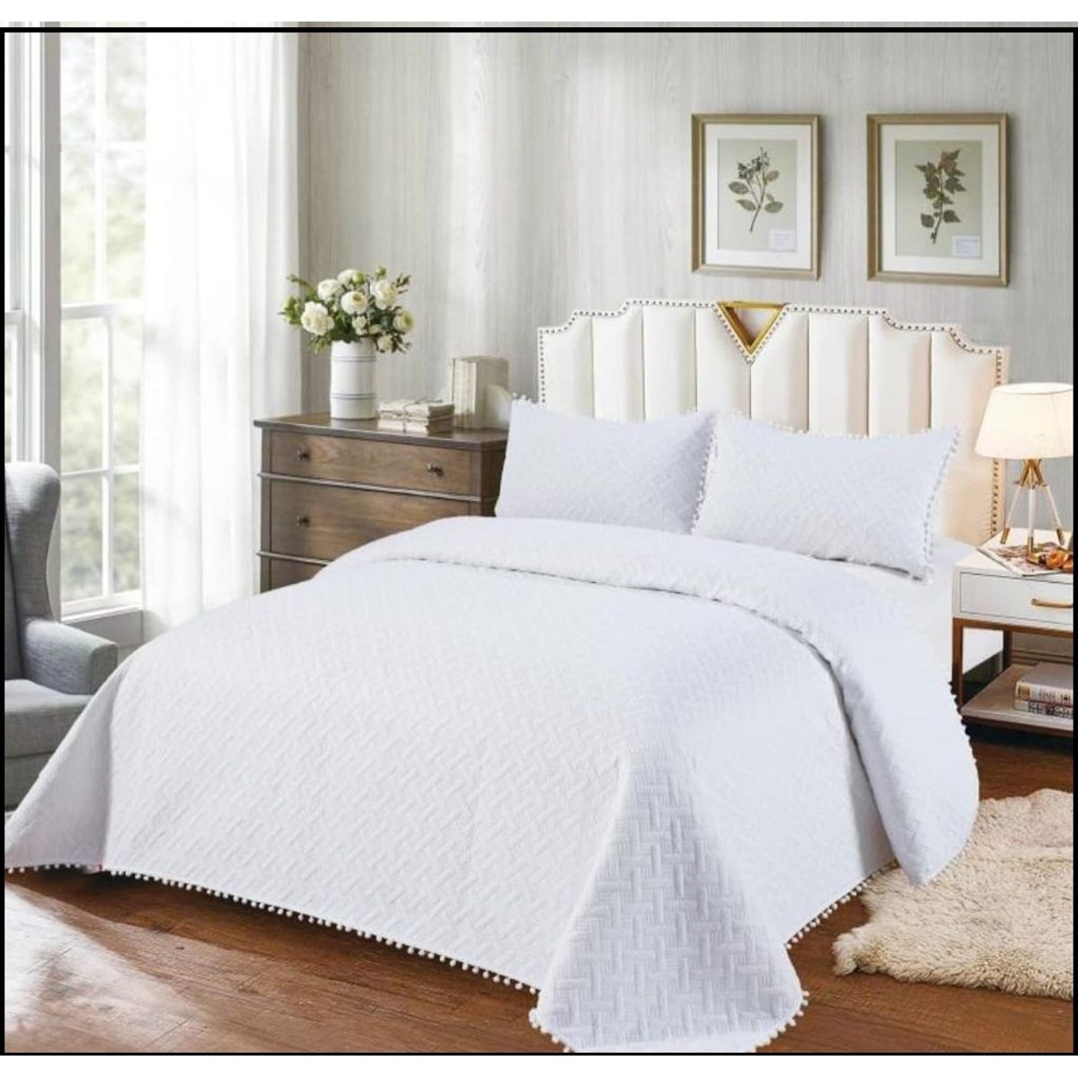 GENERICO - Cubrecama de algodon Tipo Quilt 2 Plazas Blanco pp