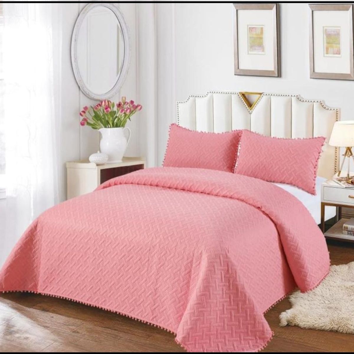 GENERICO - Cubrecama de verano Tipo Quilt 2 Plazas Rosado pp