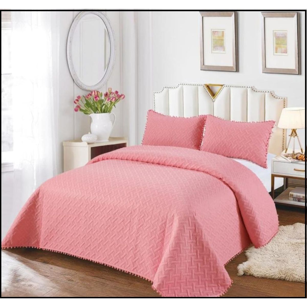 GENERICO - Cubrecama de verano Tipo Quilt 2 Plazas Rosado pp