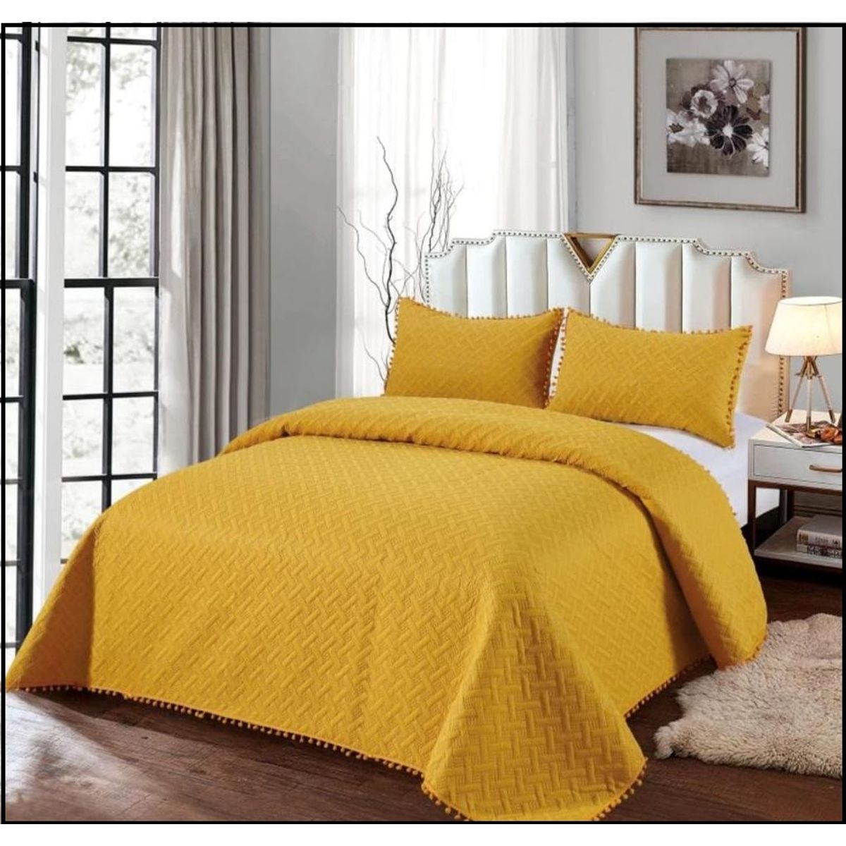 GENERICO - Cubrecama Tipo Quilt 2 Plazas Mostaza pp