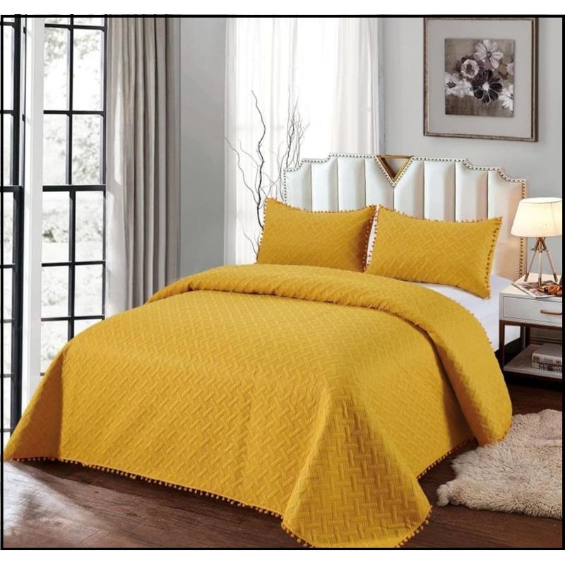 GENERICO - Cubrecama Tipo Quilt 2 Plazas Mostaza pp