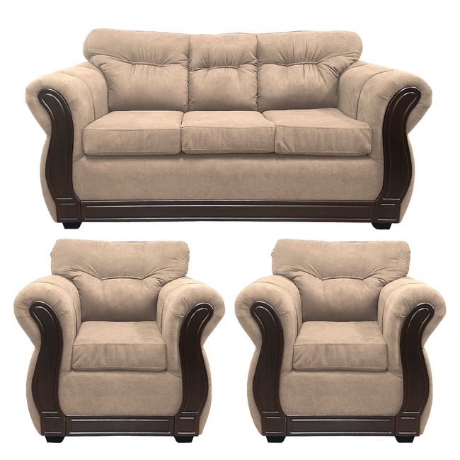 AMERICA DECORA - Living Con Resorte Estructural 5 Cuerpos Taurus 3+1+1 Chenille Beige