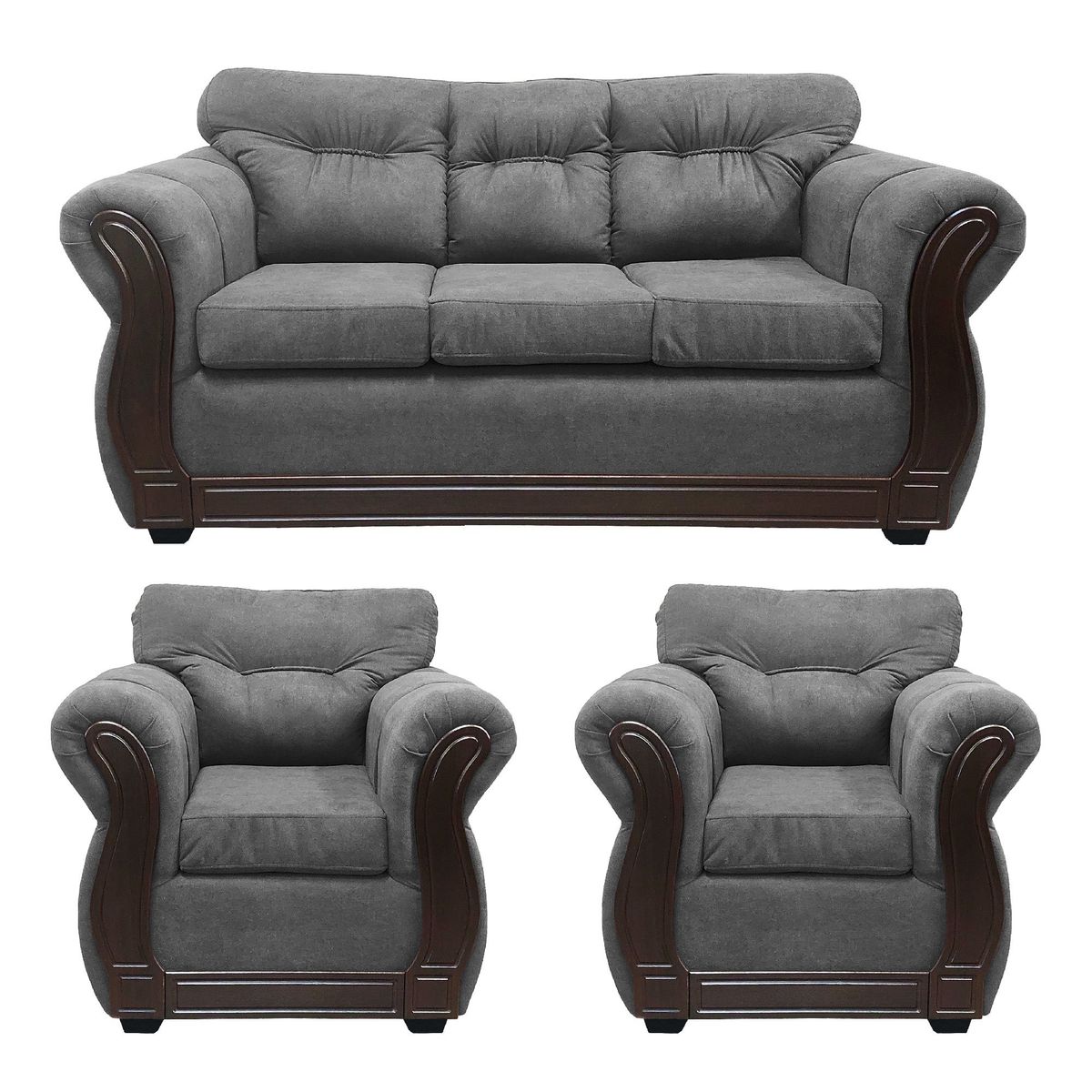 AMERICA DECORA - Living Con Resorte Estructural 5 Cuerpos Taurus 3+1+1 Chenille Gris