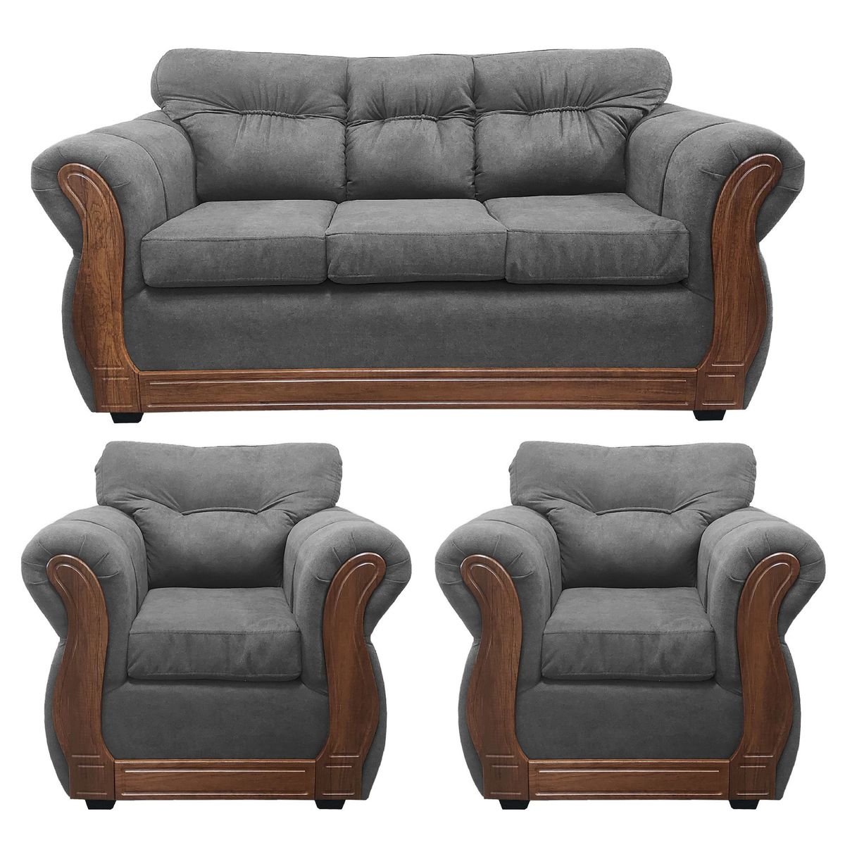 AMERICA DECORA - Living Con Resorte Estructural 5 Cuerpos Taurus 3+1+1 Chenille Gris X