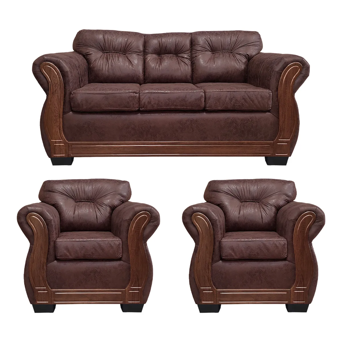 AMERICA DECORA - Living Con Respaldo Confortable 5 Cuerpos Taurus 3+1+1 Envejecido X