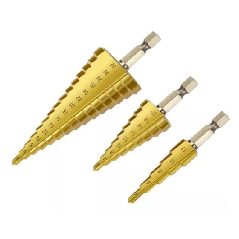 GENERICO - Set 3 Brocas Cónicas Hss Acero Rápido Titanio Metal 288007