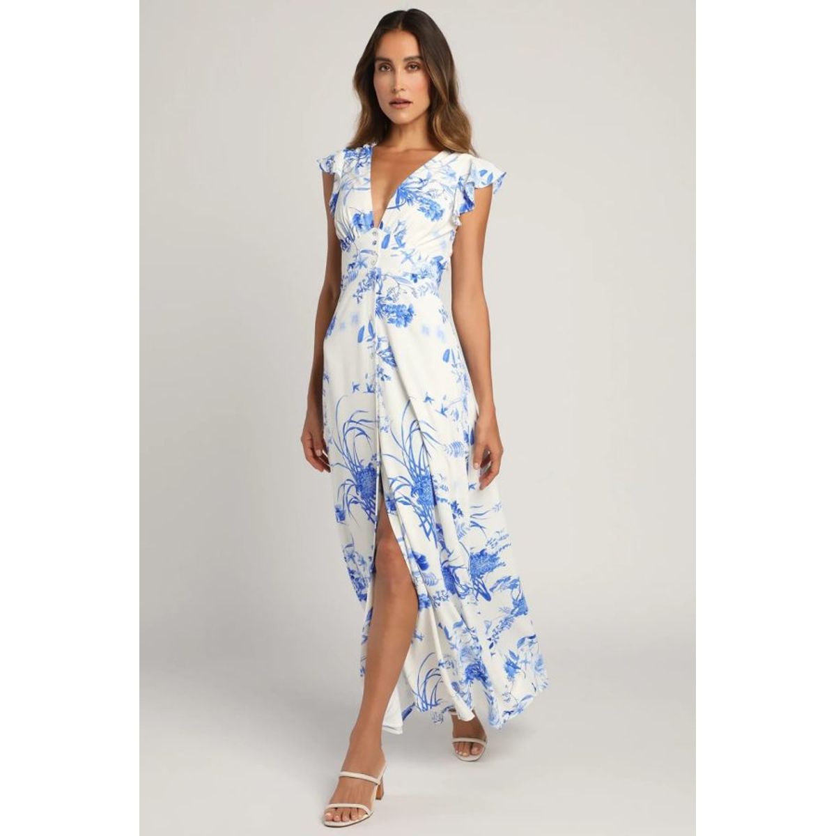 LUNA - Vestido De GalaFiestaNoche Azul Floreado