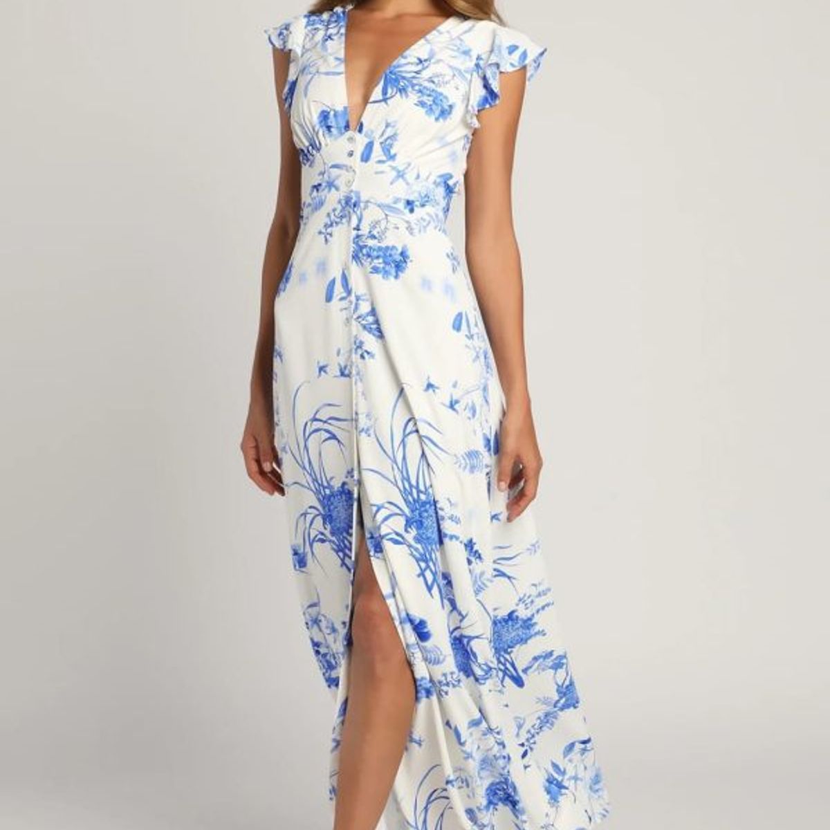 LUNA - Vestido De GalaFiestaNoche Azul Floreado