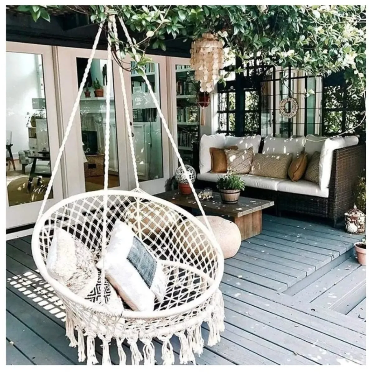 GENERICO - Silla Colgante Hamaca para jardin living terraza - Beige - Decoracion