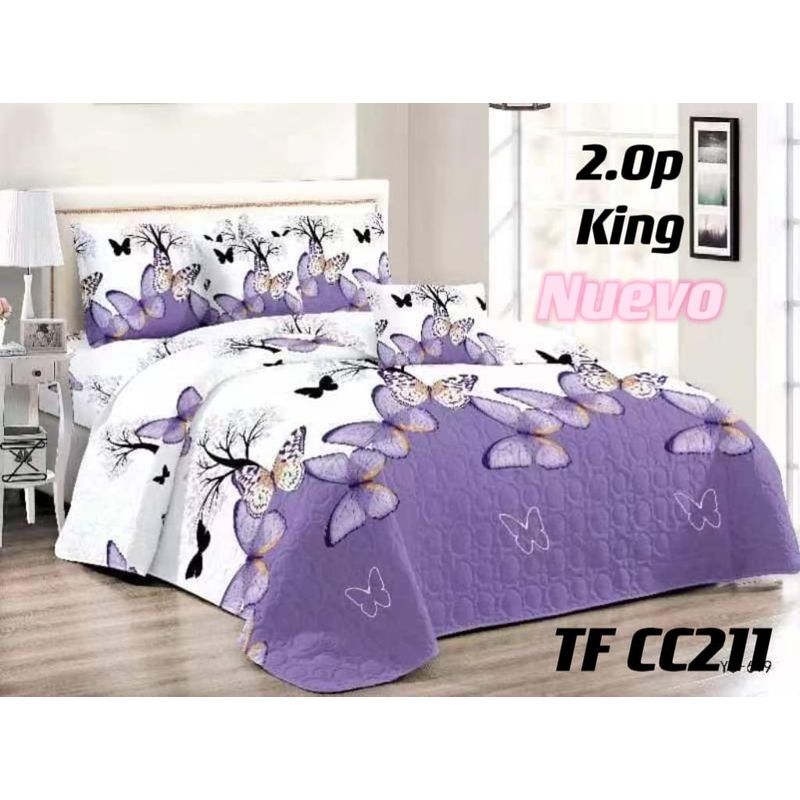 GENERICO - Cobertor tipo Quilts de Verano 2 plazas - Cubrecamas Morado Mariposa 05