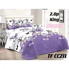 GENERICO - Cobertor tipo Quilts de Verano 2 plazas - Cubrecamas Morado Mariposa 05