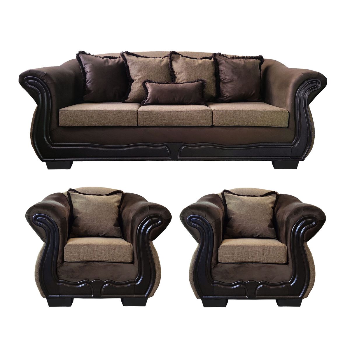 AMERICA DECORA - Living Con Resorte Estructural Búfalo 6 Cuerpos 4+1+1 Rústico