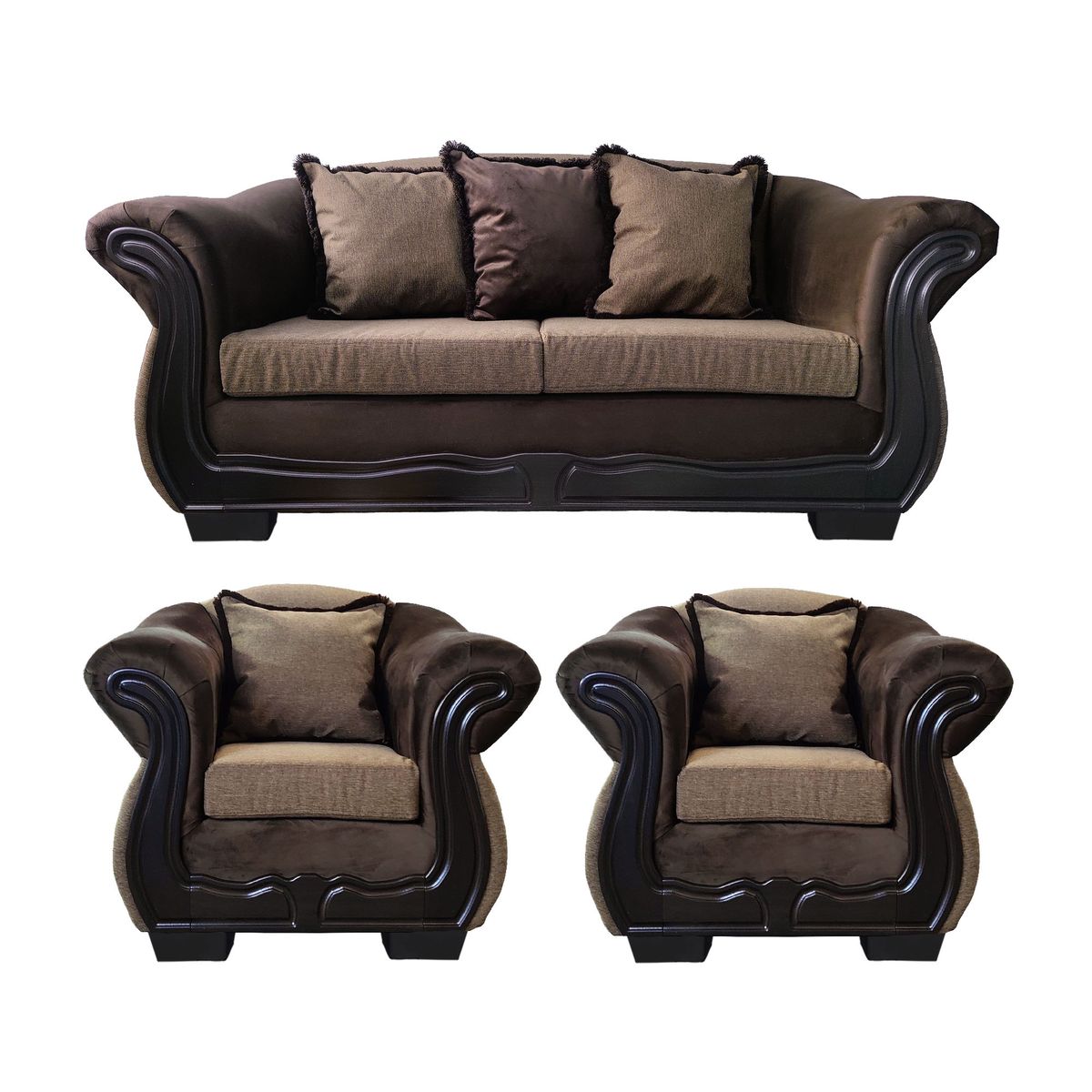 AMERICA DECORA - Living Con Resorte Estructural Búfalo 5 Cuerpos 3+1+1 Rústico