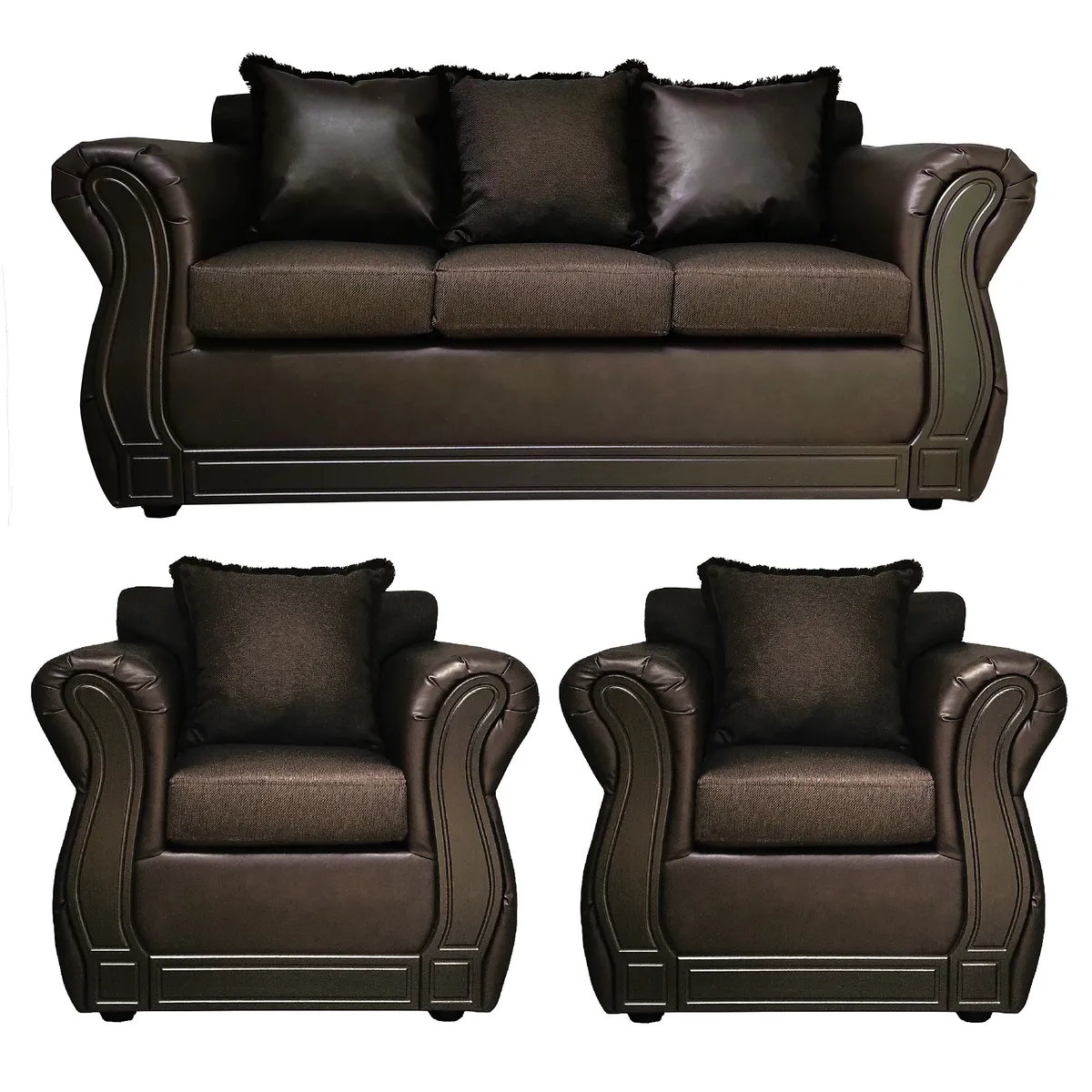 AMERICA DECORA - Living Con Resorte Estructural 5 cuerpos 3+1+1 Castilla Chocolate Rayado