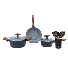 SIMPLIT - Batería de Cocina Oregon + Set 12 Utensilios Negro