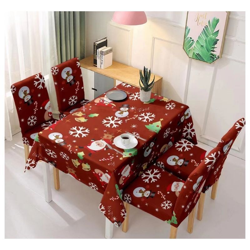 GENERICO - Set De Mantel Rectangular Con 6 Fundas Para Sillas Navideño