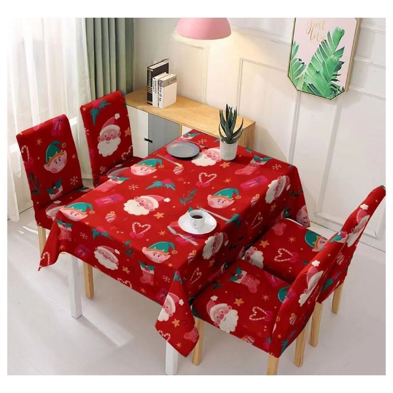GENERICO - Set De Mantel Rectangular Con 6 Fundas Para Sillas Navideño