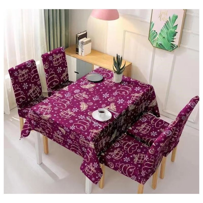 GENERICO - Set De Mantel Rectangular Con 6 Fundas Para Sillas Navideño