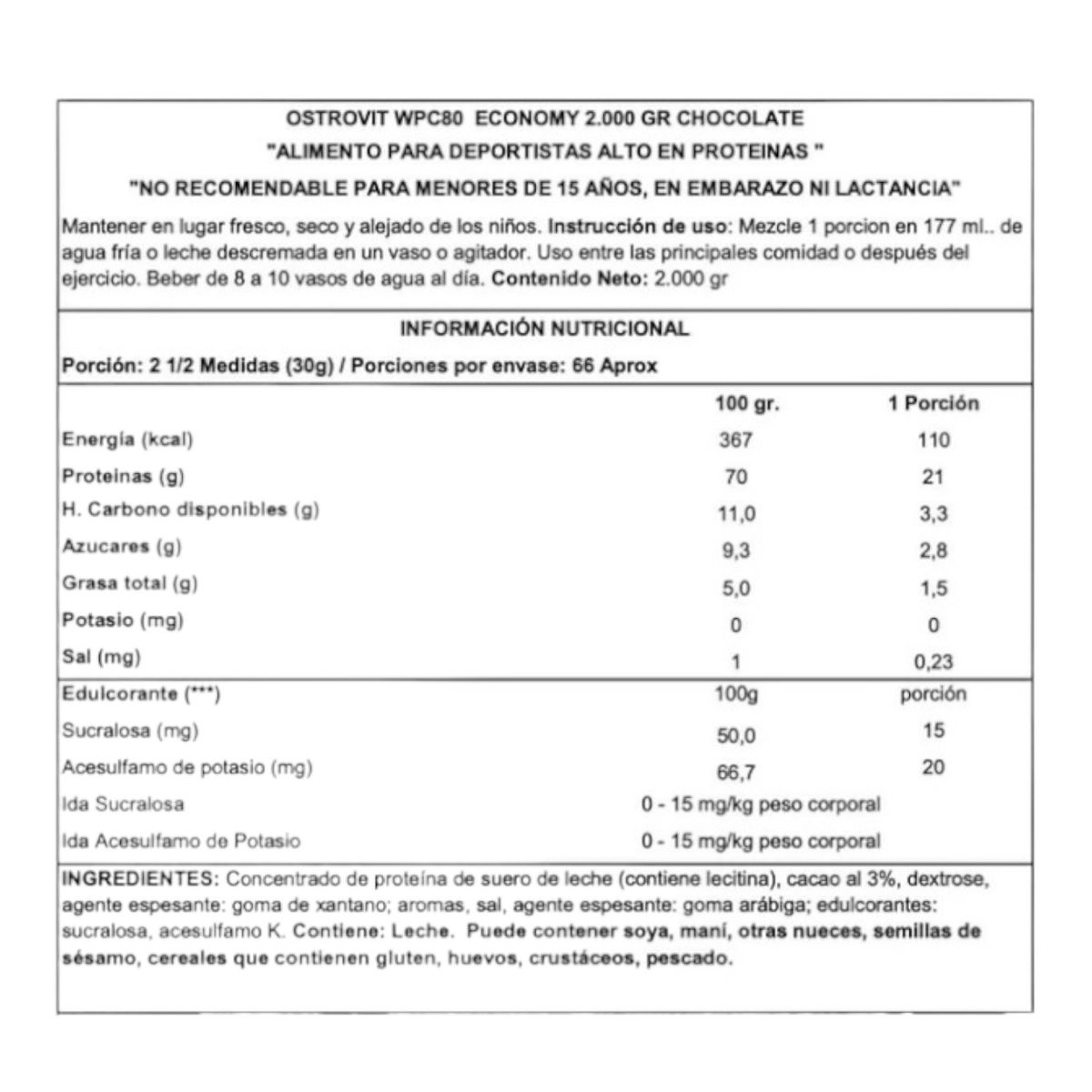 OSTROVIT - Proteina 100% Whey Protein 2 kilogramos Tiramisü - Ostrovit