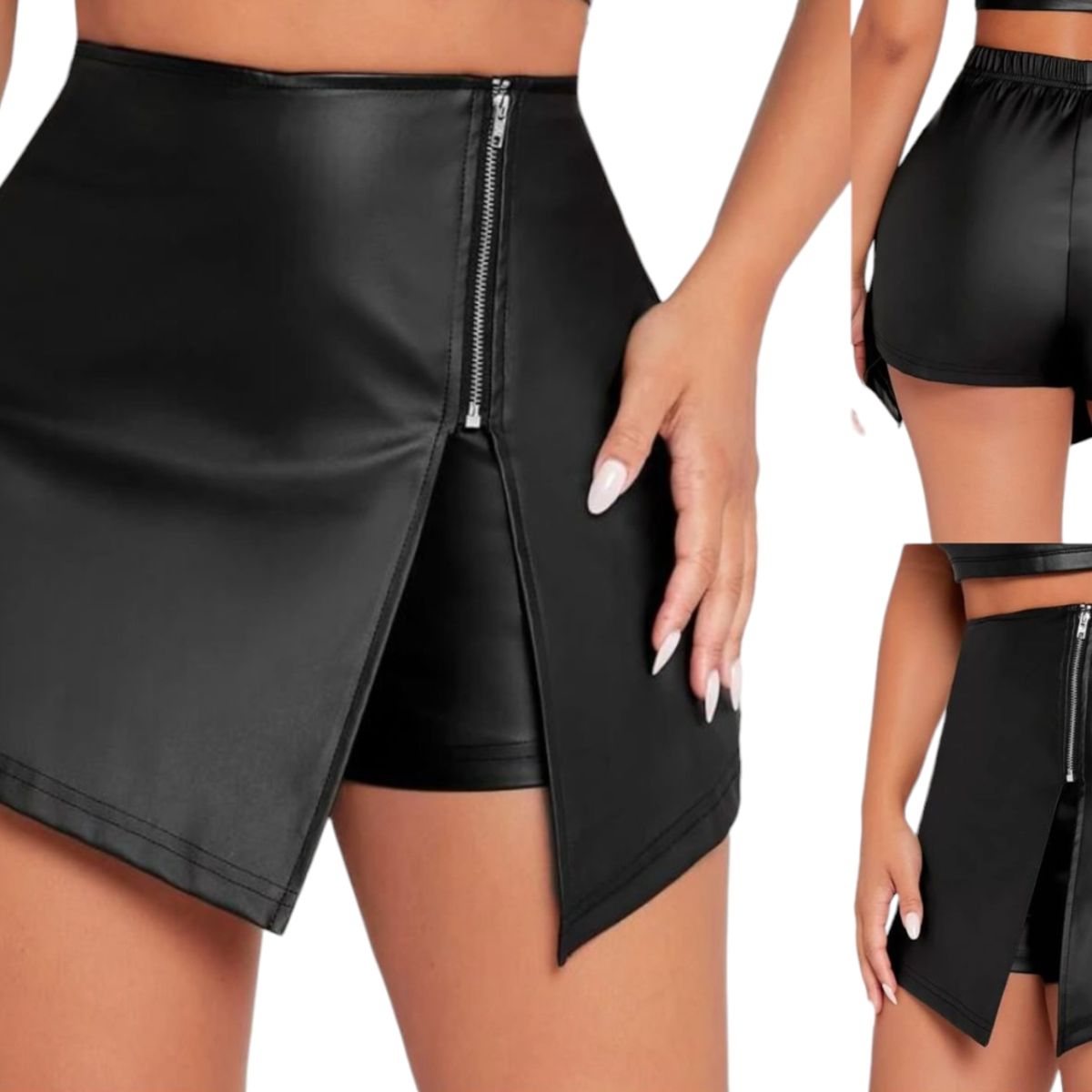 AGW - Falda Short Cuero Mujer