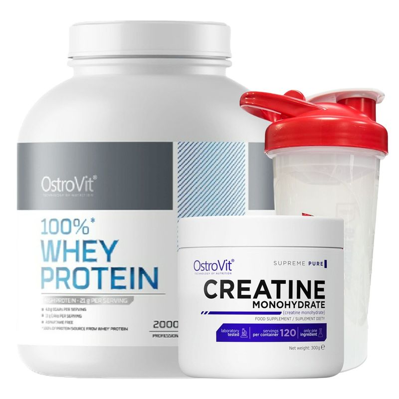 OSTROVIT - 100% Whey Protein 2000gr Strawberry  + Creatina 300gr + shaker 750ml - Ostrovit.