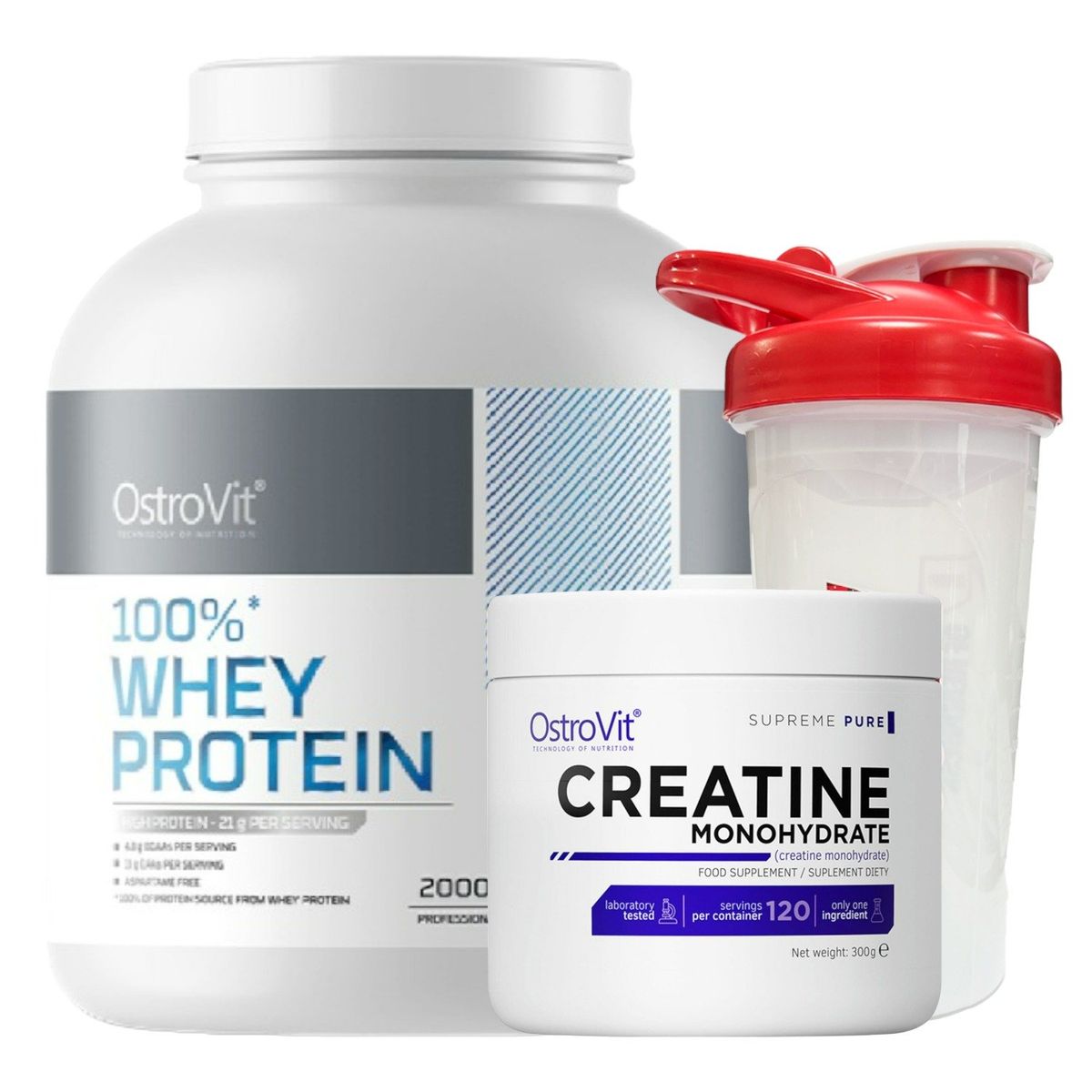 OSTROVIT - 100 Whey Protein 2000gr Tiramisü  Creatina 300gr  shaker 750ml - Ostrovit