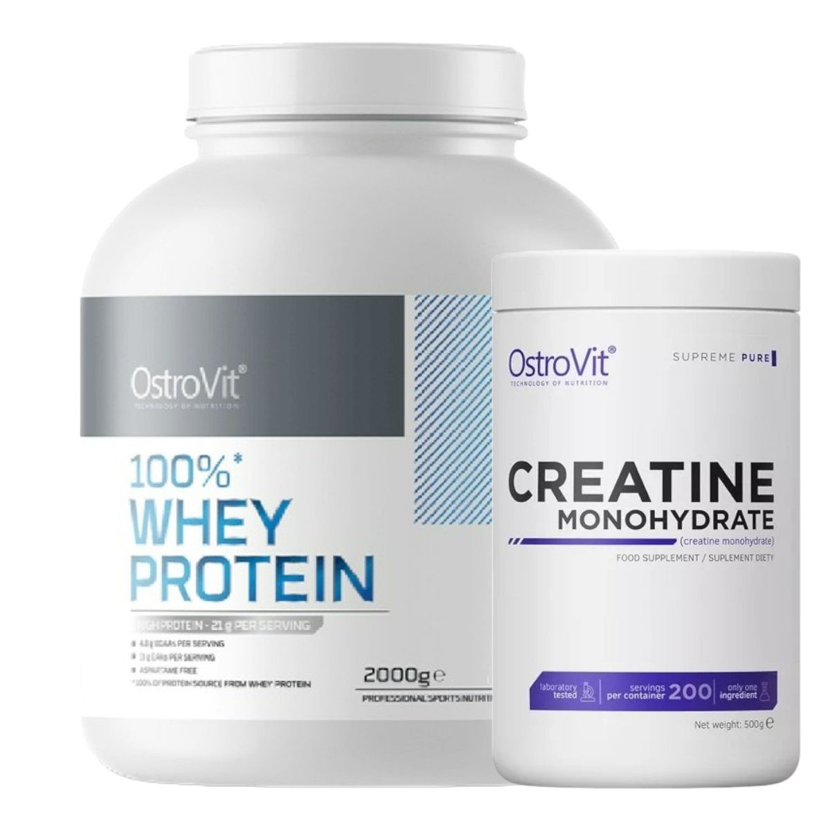 OSTROVIT - Proteina 100% Whey Protein 2000g 66 Sv White Chocolate + Creatina monohidratada 500gr - Ostrovit