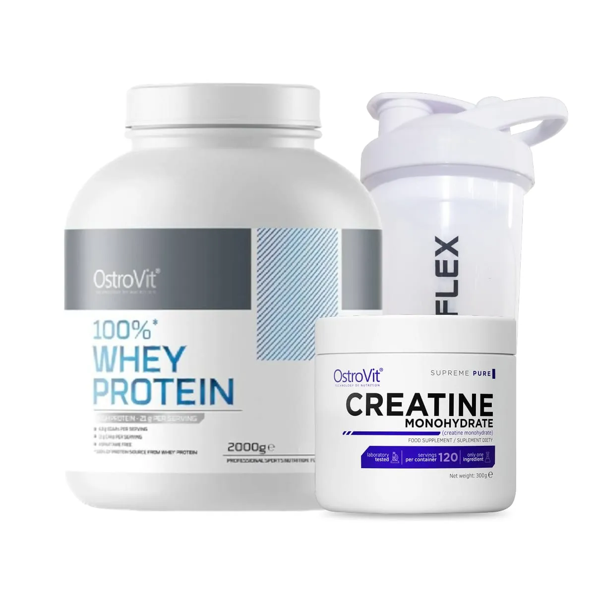 OSTROVIT - 100 Whey Protein 2000g White Chocolate  Creatina 300g  shaker 750ml - Ostrovit