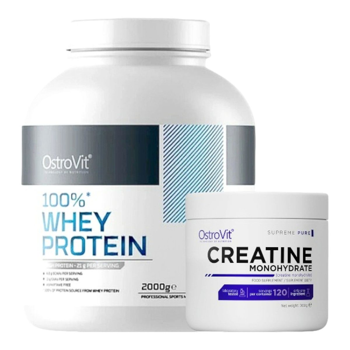 OSTROVIT - 100 Whey Protein 2000gr White Chocolate  Creatina monohidratada 300g - Ostrovit